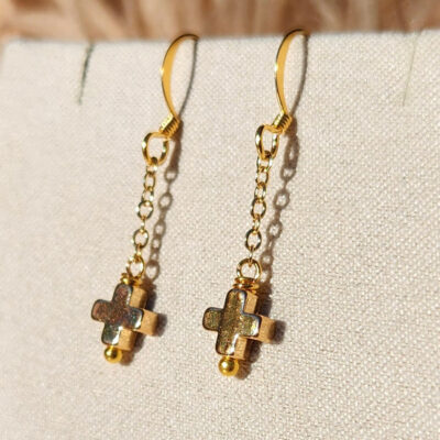 Gold Cross Dainty Chain Earrings