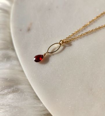 Garnet Dainty Gold Marquis Necklace