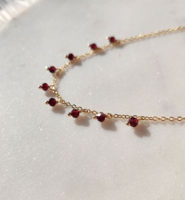 Garnet Beaded Gold Fringe Necklace