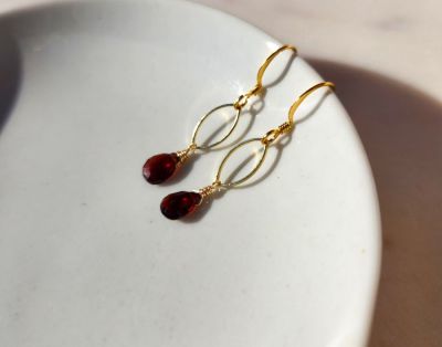 Garnet Dainty Gold Marquis Earrings