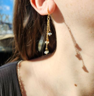 Ethiopian Opal Triple Gold Chain Earrings