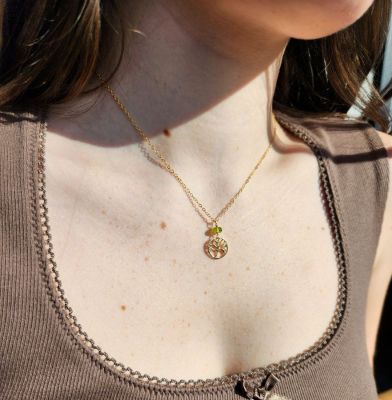 Peridot Gold Tree of Life Charm Necklace