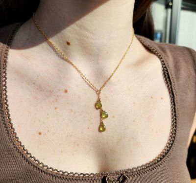 Peridot Triple Vertical Chain Gold Necklace