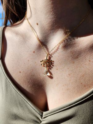 Green Amethyst Gold Tree Pendant Necklace